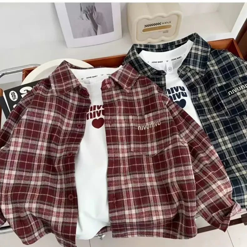 春秋新款男女款休闲棉质衬衫宽松韩版秋季外套中大童上衣潮洋气