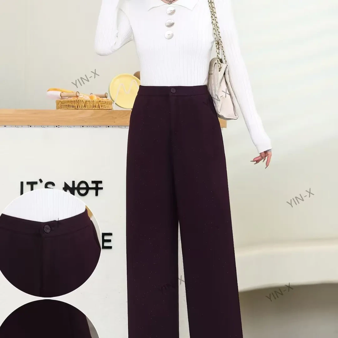 秋冬新款加厚高腰木耳边垂感显瘦百搭直筒九分裤