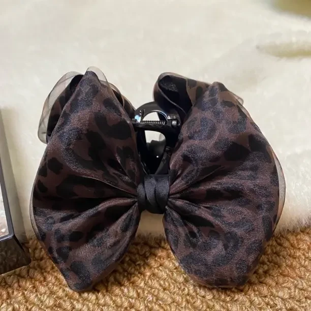 咖色豹纹蝴蝶结抓夹