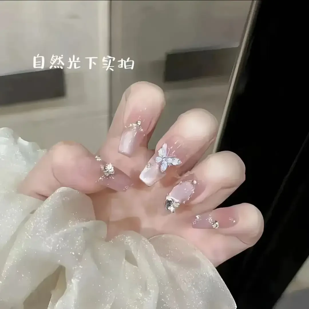 【月光银蝶】时尚清新纯欲高级感成品美甲穿戴式手工穿戴甲
