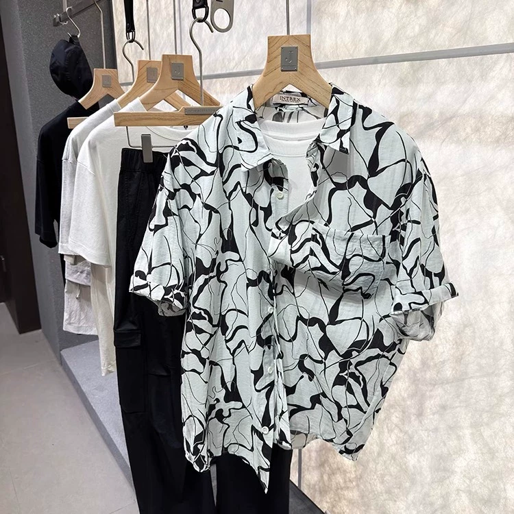 84.5%莱赛尔！腔调拉满【IN】丝滑舒适 高级皱男士短袖衬衫衬衣8572