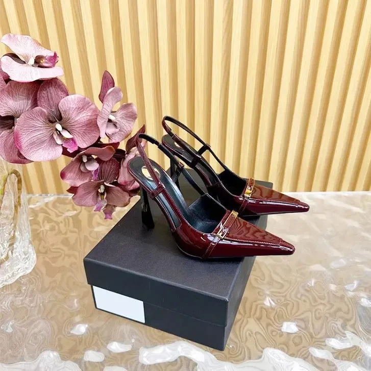 法式高跟鞋女高级感金属方头细跟舒适后空性感包头凉鞋女