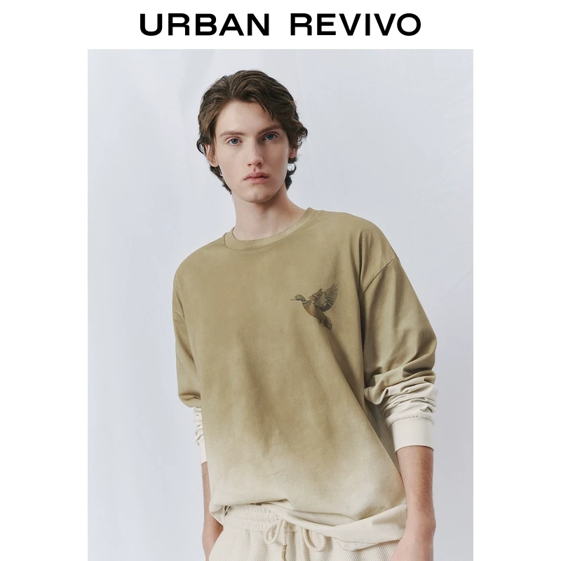 UR2025春季新款男装时尚设计感渐变晕染印花长袖T恤UML450015