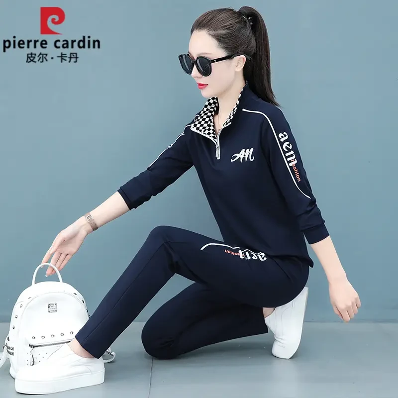 皮尔卡丹运动休闲套装女2025秋季洋气韩版秋装套头长袖半拉链两件