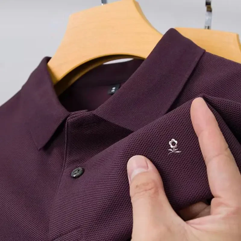 夏季纯棉短袖T恤中年男士轻奢POLO衫商务休闲宽松透气半袖上衣男