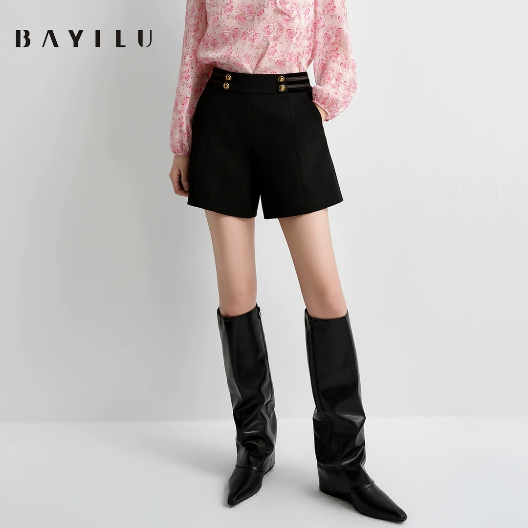 【小铃铛】芭依璐2025春季短裤女高腰a字阔腿小个子裤子91K2002