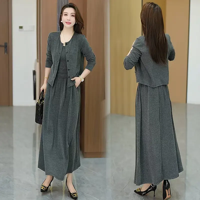 2025早春穿搭套装裙女韩系高级感气质时尚针织三件套宽松长袖显瘦