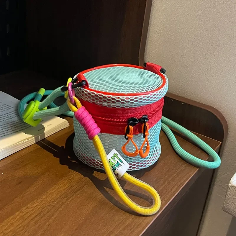 小众网兜迷你简约收纳耳机包多巴胺配色户外单肩包