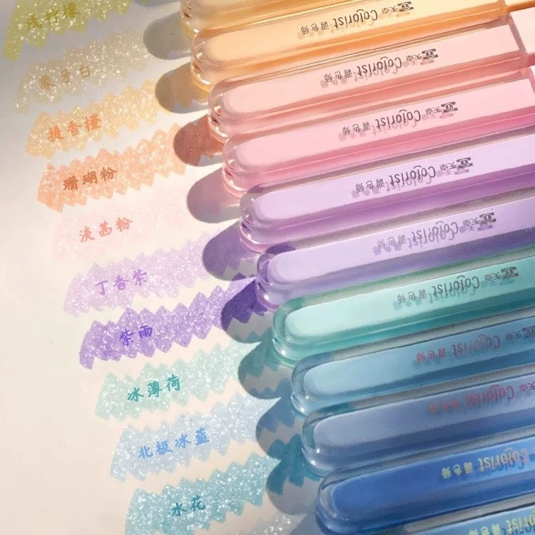 冰透闪光笔荧光笔学生高颜值彩色记号笔划重点笔记手帐高亮标记笔