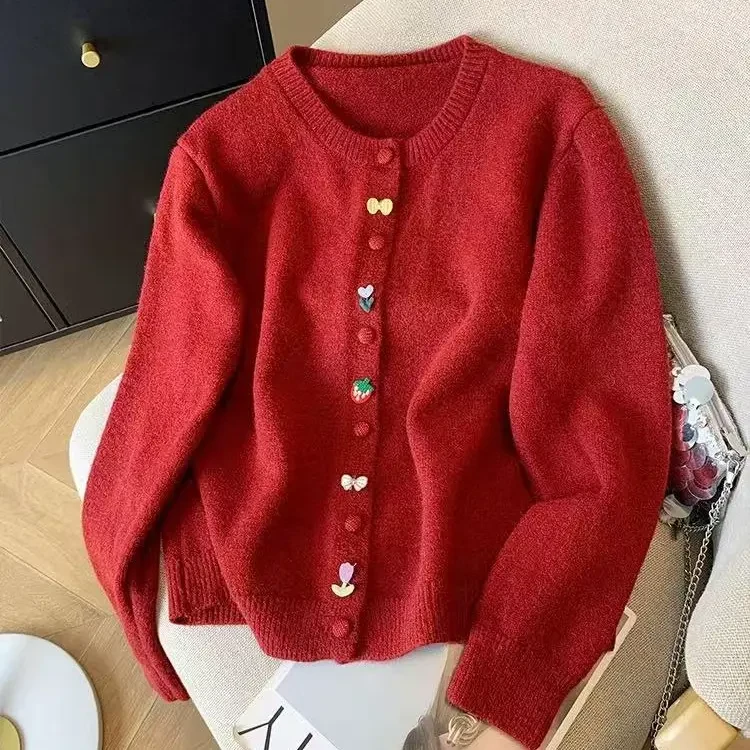 2025年秋冬季时尚百搭针织开衫外套女外穿少女风小香风可爱气质