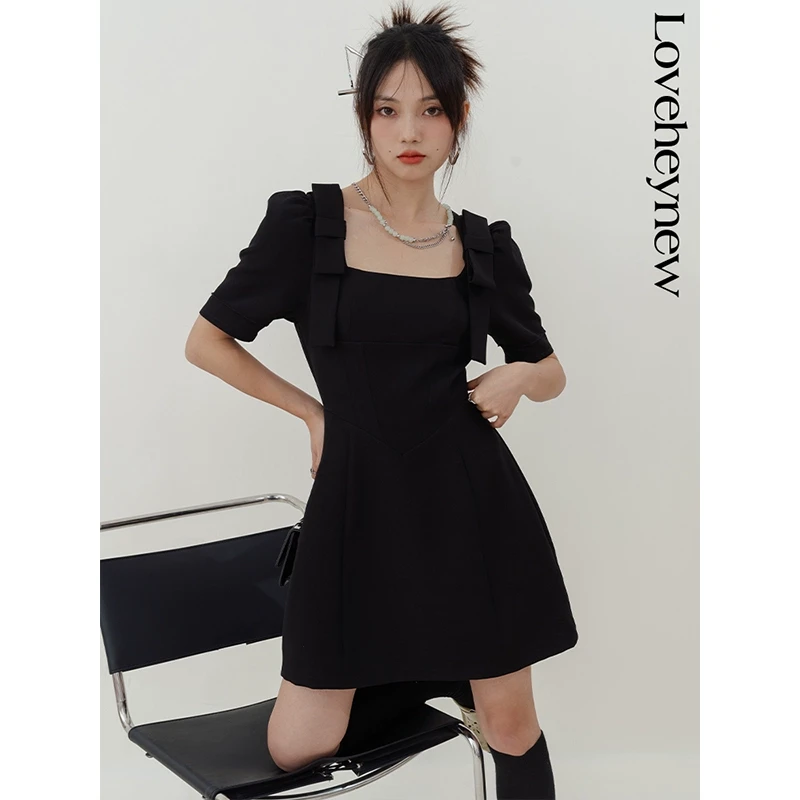 【年底宠粉福利】蝴蝶结连衣裙女夏季2023新款A字短袖收腰2C413