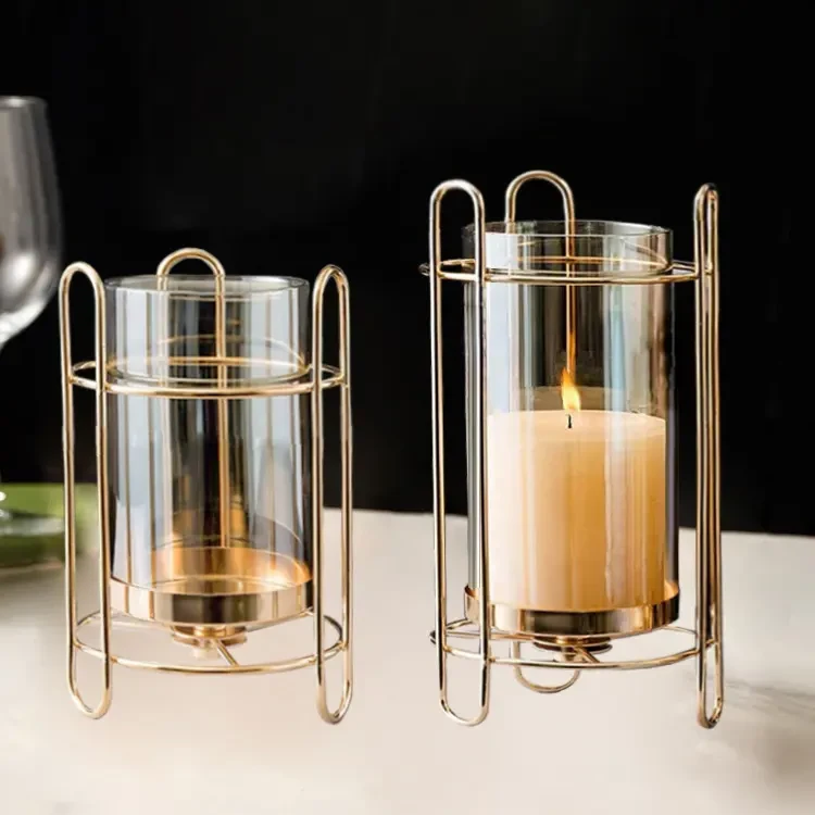 欧式【金色香薰蜡烛玻璃烛罩】节日派 浪漫气氛餐桌烛光晚餐摆件