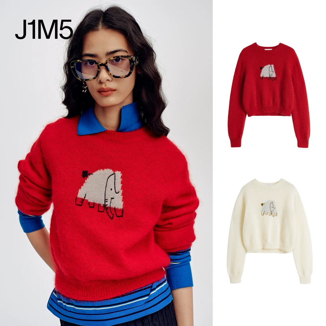 J1M5买手店 SHORT SENTENCE 短句 25春夏 手绣大象圆领针织上衣