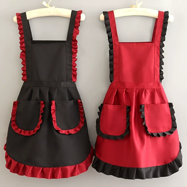 色防泼水透气围裙公主风定制印字围腰短女简约工作美甲做饭家用