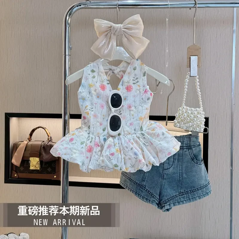 【现货】女童夏装套装新款洋气夏季气质小女孩时尚夏款吊带裙两件套