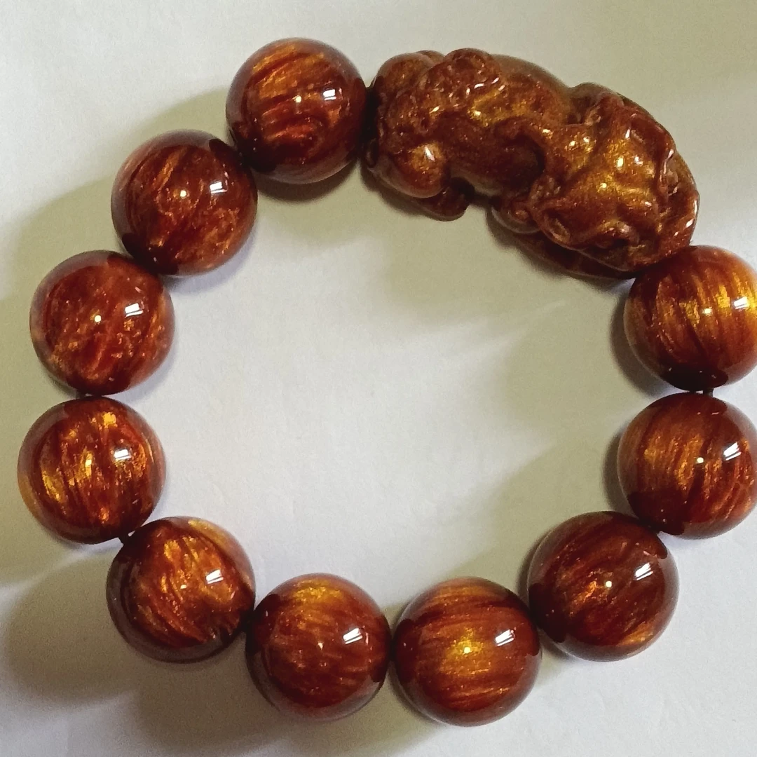 琉璃涤纶手链 金丝海柳貔貅佛珠手链 转运首饰手串