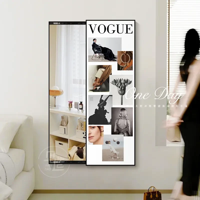时尚杂志海报暗藏式可推拉全身镜装饰画ins风玄关走廊衣帽间挂画9