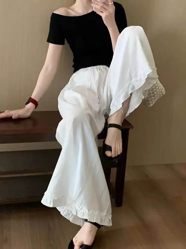 【运费险】少女感十足！韩系新款木耳花边麻料慵懒九分阔腿裤