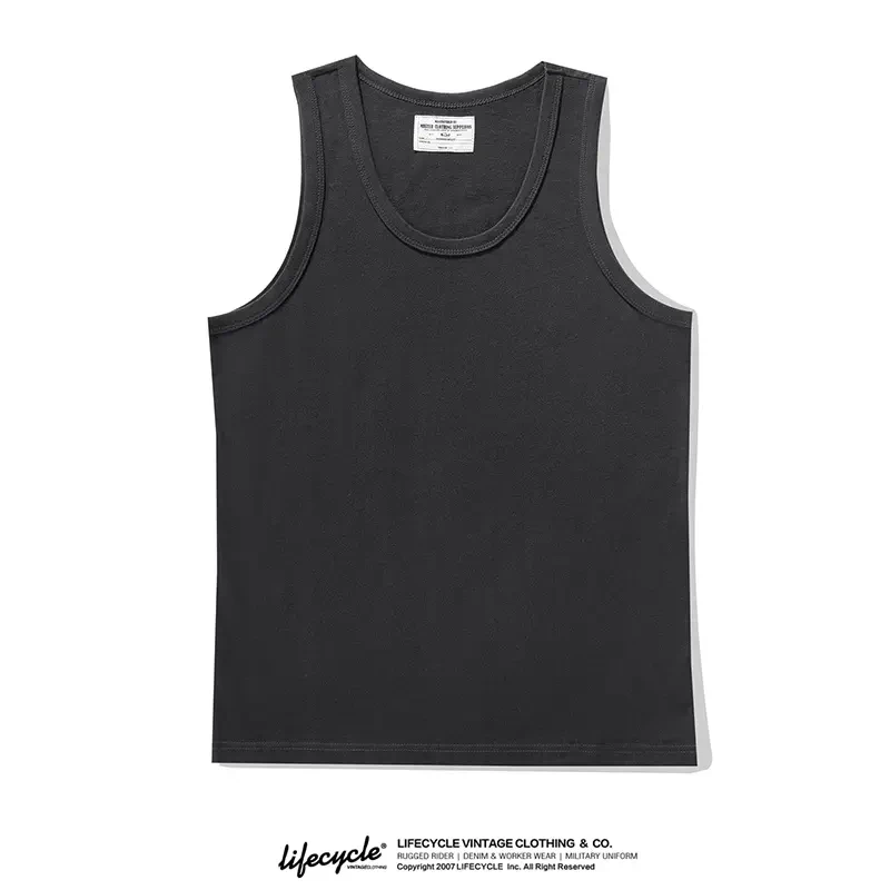 LifeCycle重磅230克纯色无袖棉汗背心男士T恤运动健身内穿打底衫