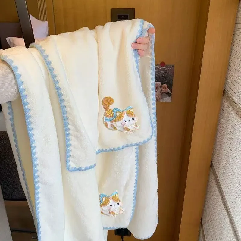 可爱甜心猫珊瑚浴巾女毛巾速干吸水学生宿舍成人干发帽家用裹巾s