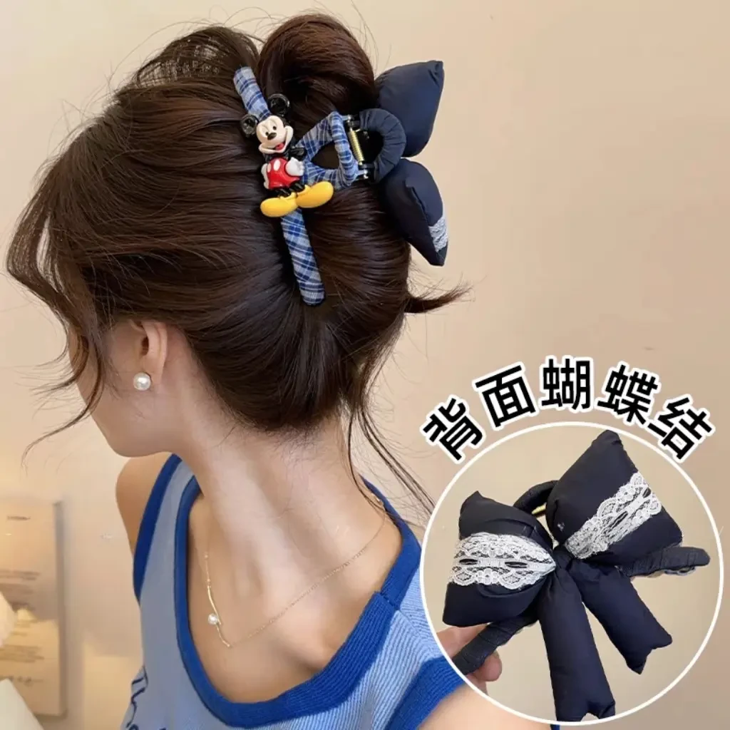 米奇韩式新款蝴蝶结抓夹超好看蓬蓬棉大号脑勺盘发抓夹气质