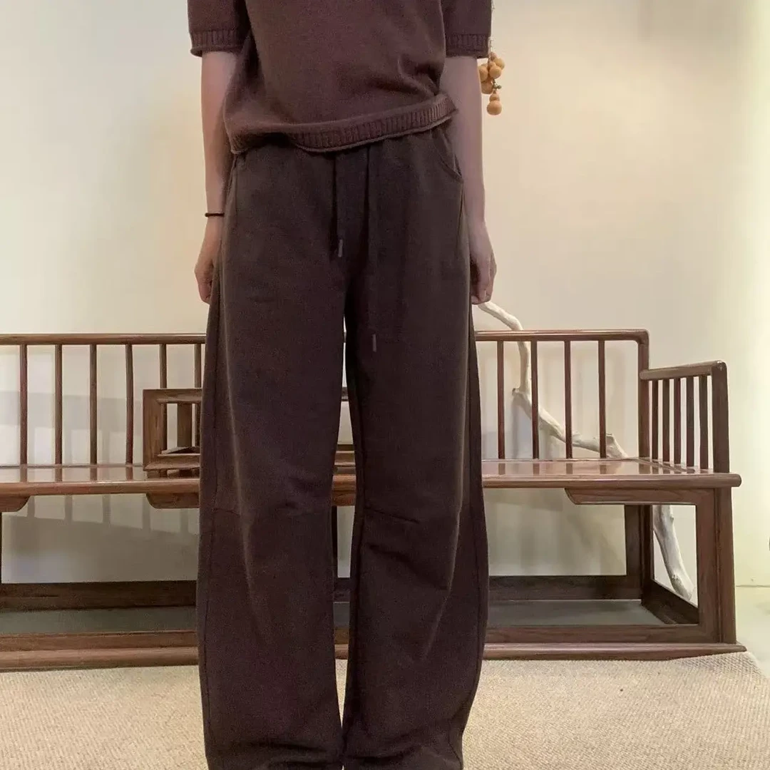 9982-纯色常规拼接长裤中腰卫裤亲肤休闲裤运动抽绳