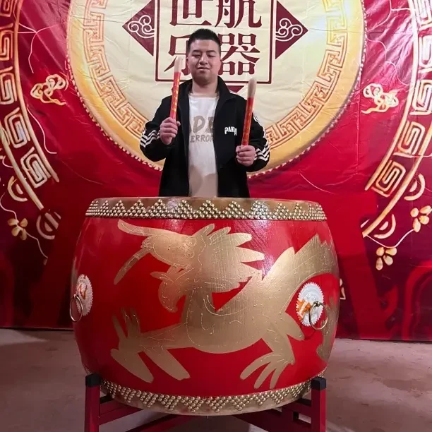 24寸（80x60）椿木黄牛皮龙鼓战鼓成人舞蹈表演演出专用牛皮鼓堂鼓