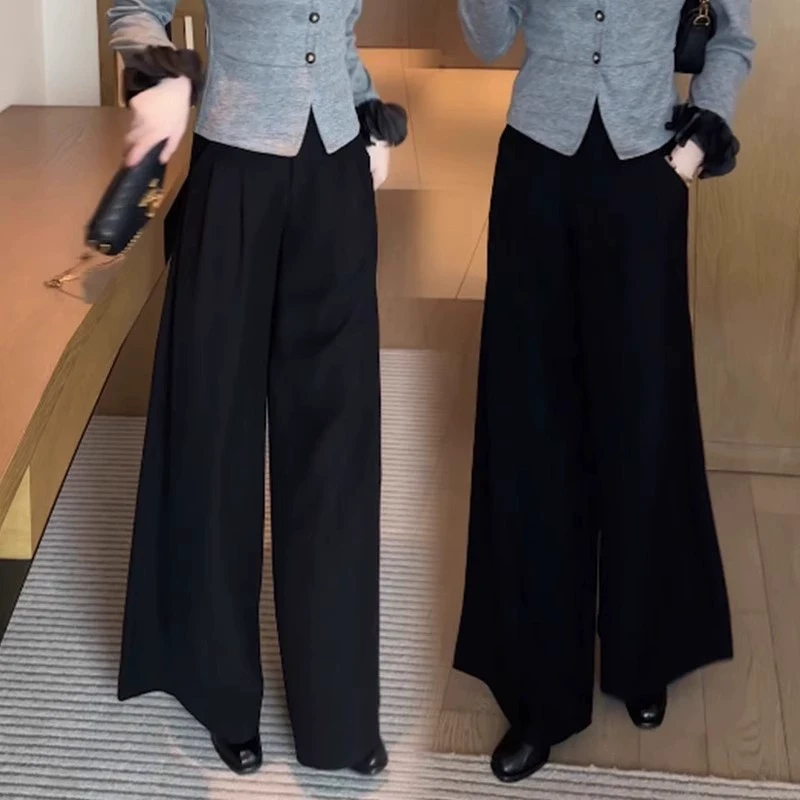 女装休闲裤秋冬2024年新款时尚百搭高腰显瘦加绒加厚直筒阔腿裤子