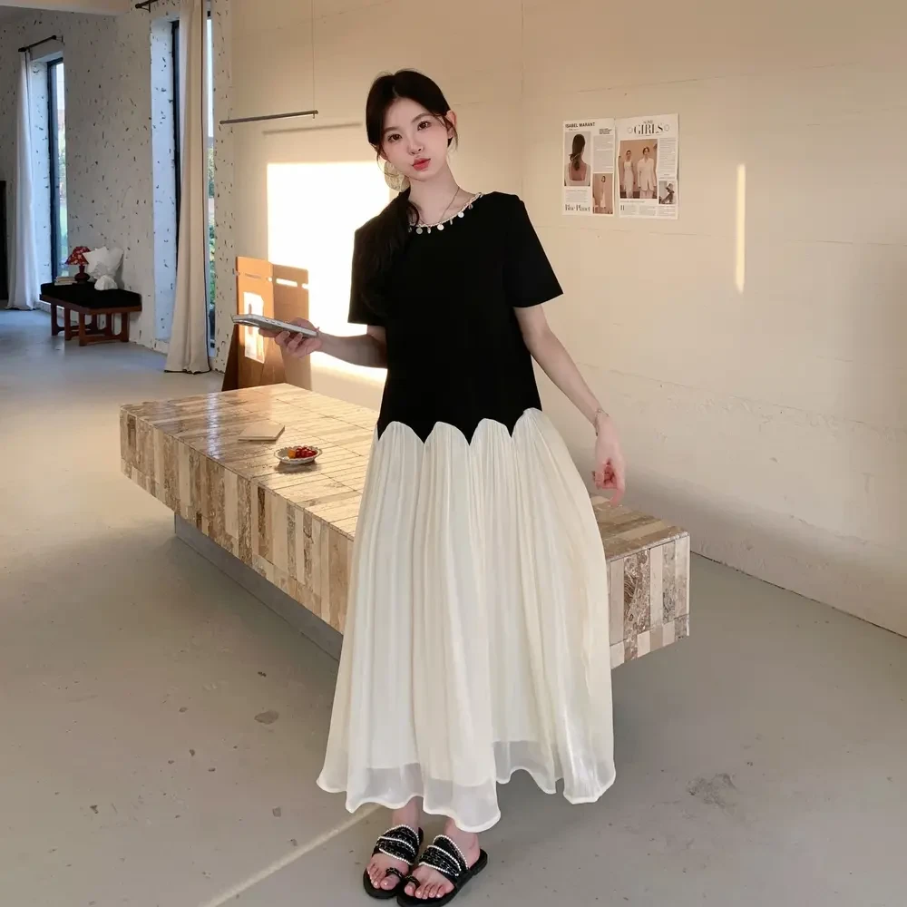 设计感小众波西米亚风网纱拼接长裙夏新款休闲显瘦连衣裙女小个子