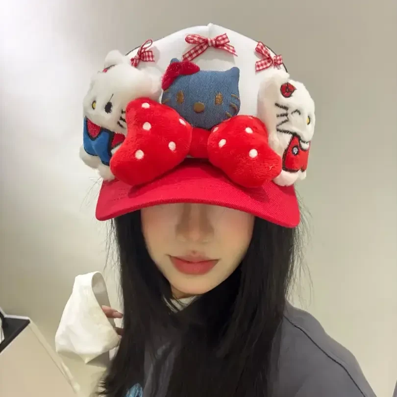 【甜星】百搭ins夏季网红韩版平檐kt猫蝴蝶結休闲潮流帽汽车用品