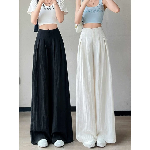 白色冰丝亚麻阔腿裤子女夏季2025新款凉凉裤小个子宽松休闲山本裤