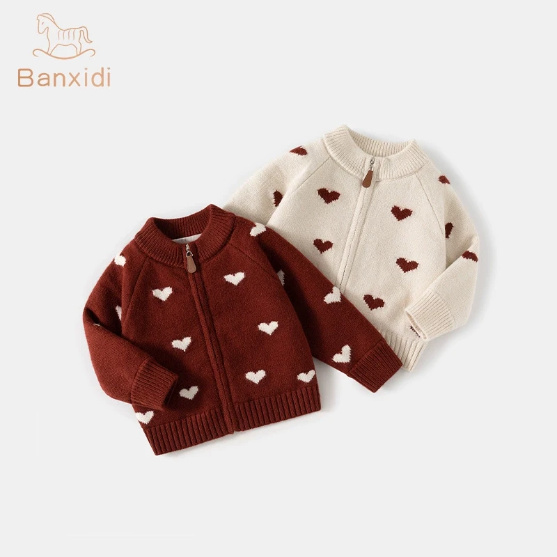 班喜迪女童毛衣针织衫秋冬新款儿童红色开衫外套宝宝毛线上衣冬季