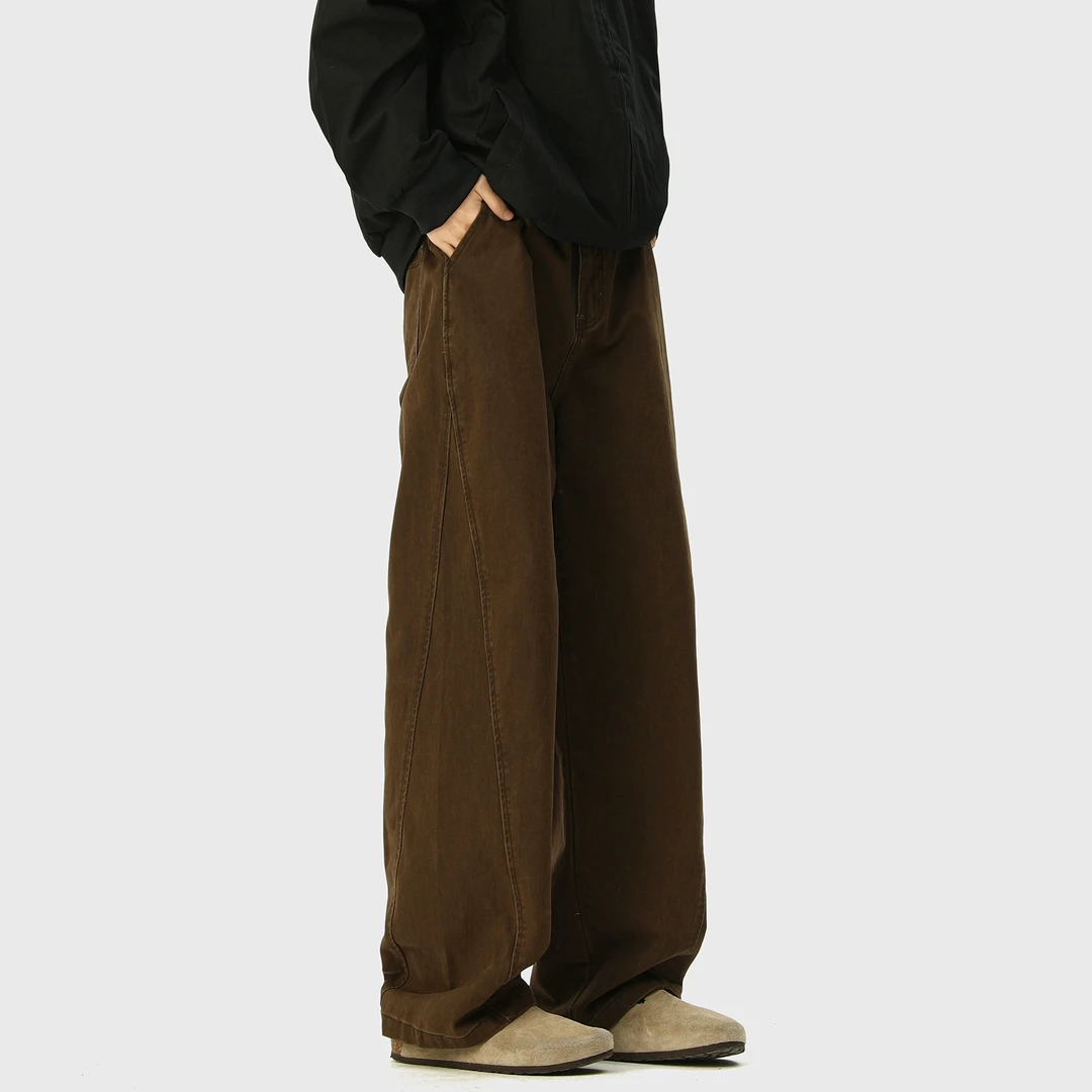 咖色弯裤子男2025冬季新款潮牌百搭工装裤美式宽松直筒休闲长裤