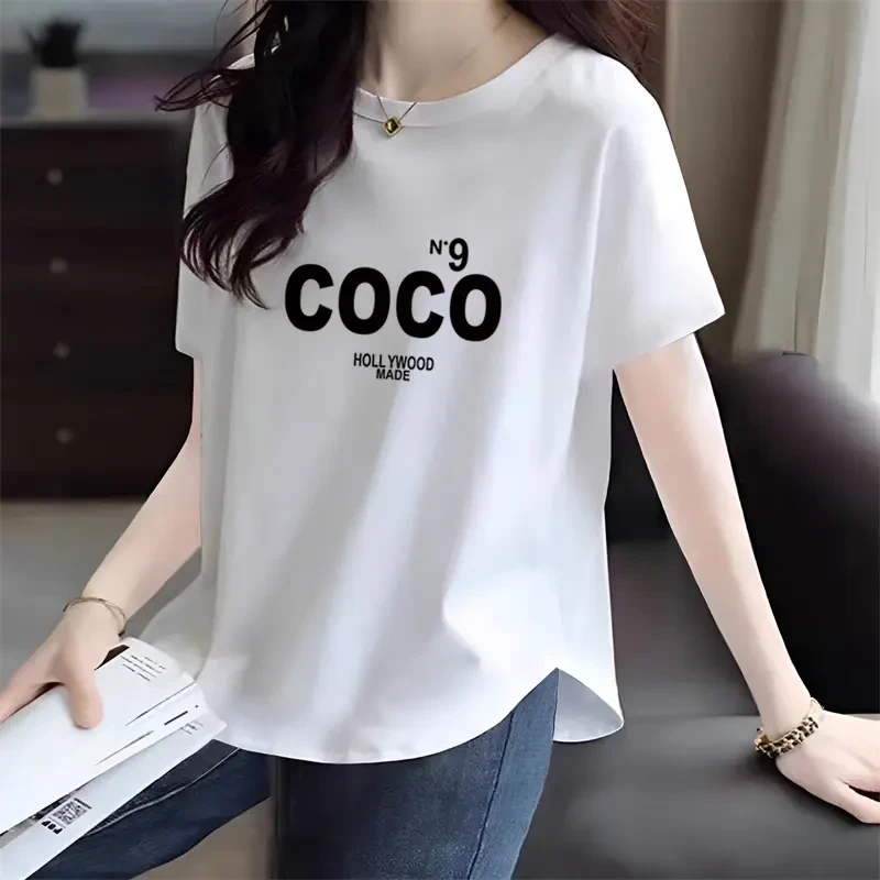 100%纯棉大码女装短袖T恤女士夏季新款微胖宽松显瘦减龄半袖上衣