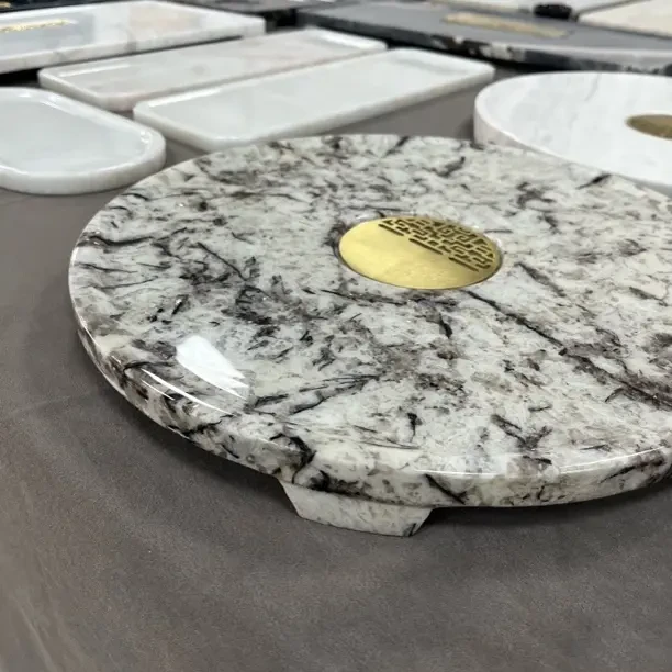 雪山系列奢石材质圆形方形湿泡茶盘实用美观400圆形