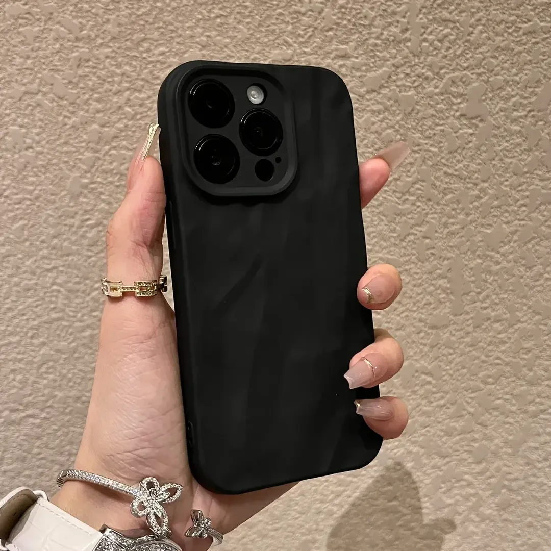简约ins纯色褶皱适用15pro max手机壳iPhone12苹果13新款11软壳女