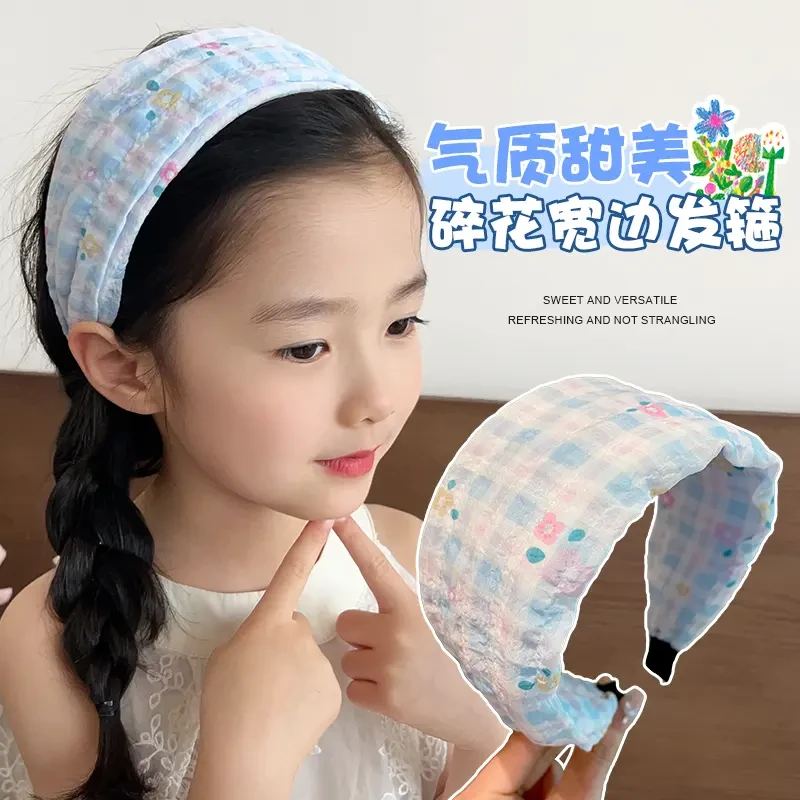 【蓝色格子】儿童宽边高颅顶发箍新款女童甜美碎花不勒头头箍头饰