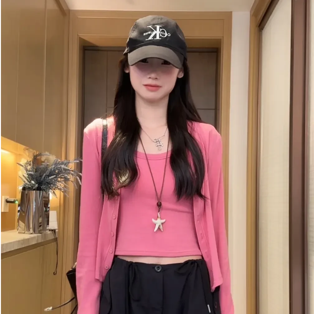 【赠运费险】早秋纯欲风显瘦百搭开衫长袖短外套高弹+吊带内搭背心