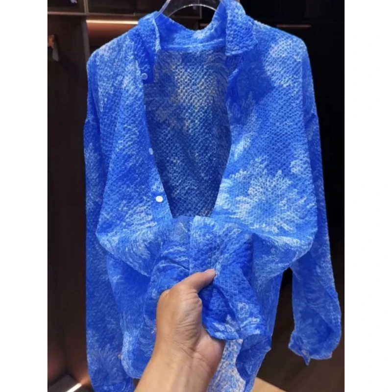夏季新款水墨画提花高级感长袖衬衫男士防晒衣休闲洋气超薄款外套