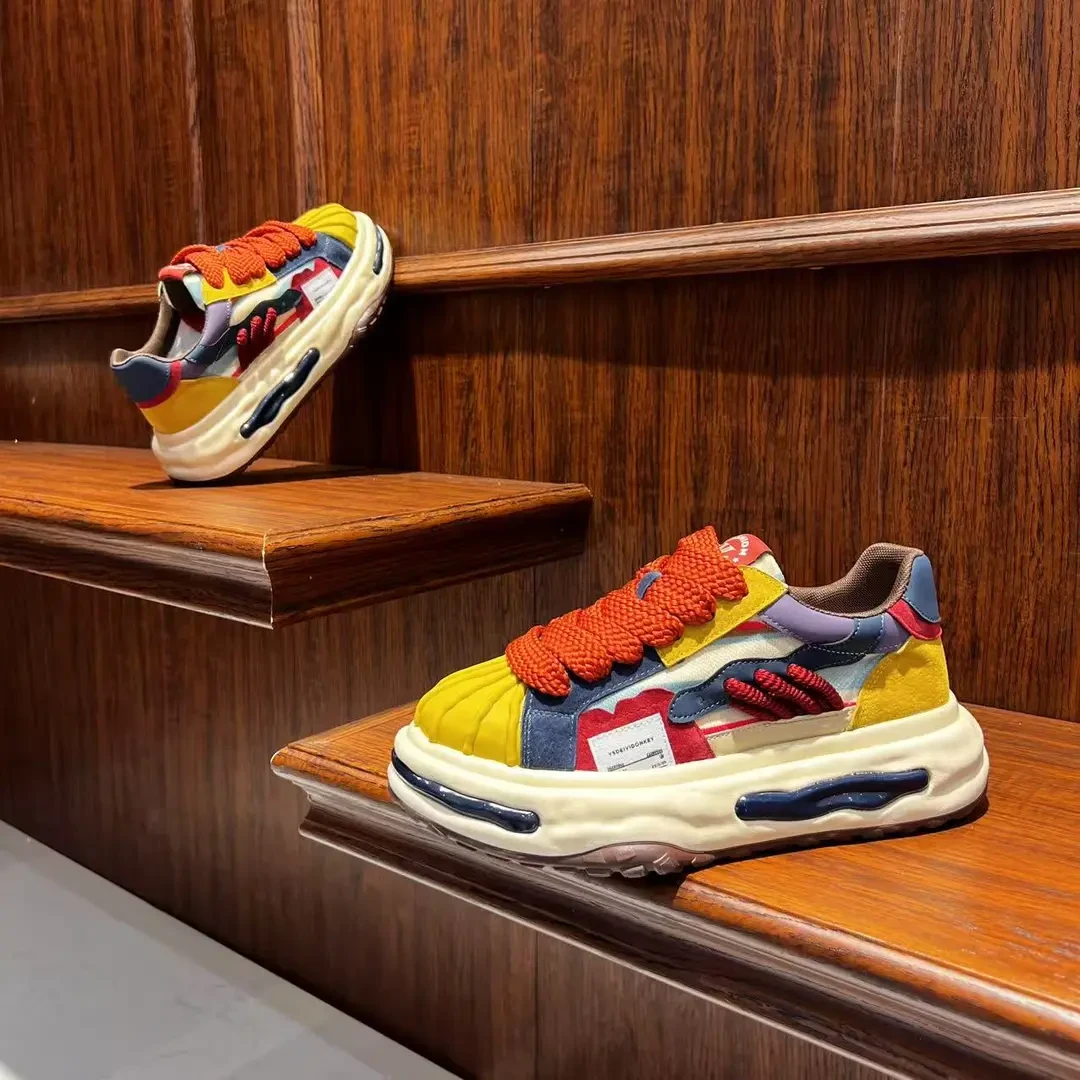 夏季新款厚底拼色低帮舒适耐磨男士低帮运动鞋潮牌贝壳头透气休闲