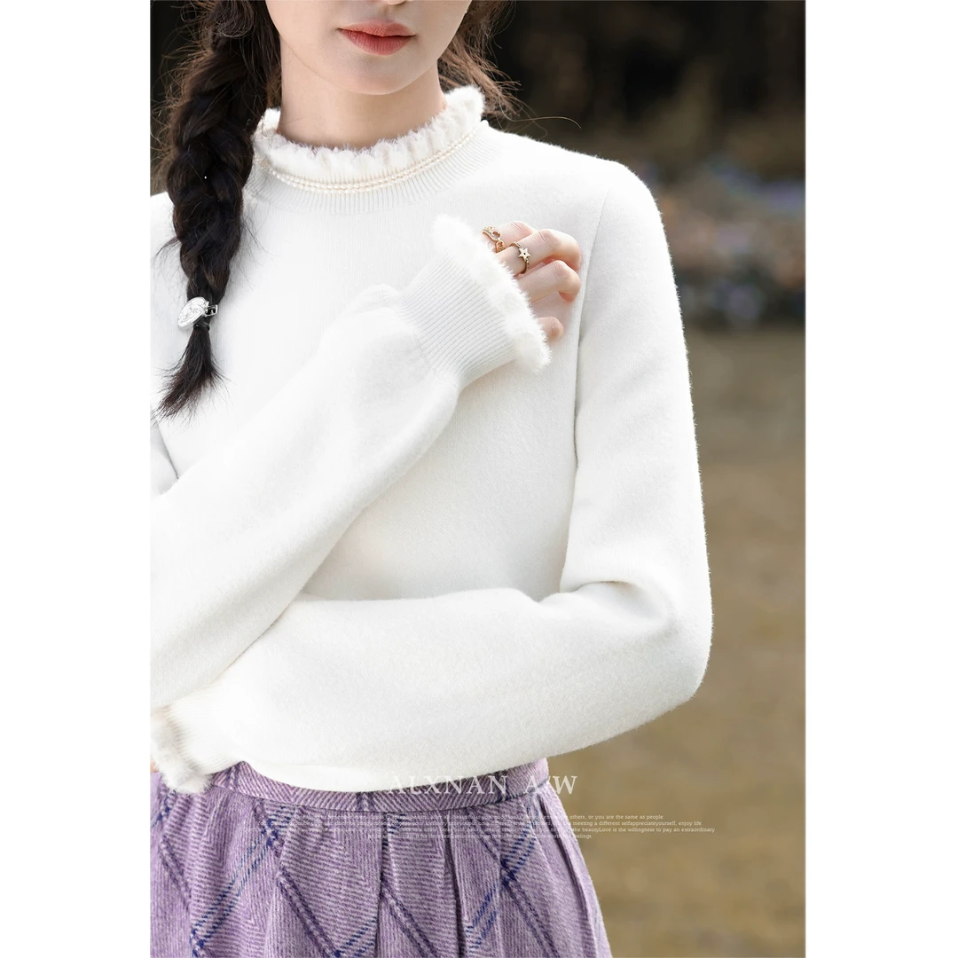 【鹿盯盯】微胖大码女装法式半高领毛衣冬季打底衫针织衫上衣D01305