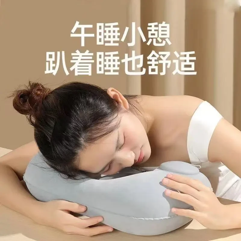 H充气便携U型颈枕护颈旅行枕旅游三宝折叠飞机枕舒缓气体氨纶成人