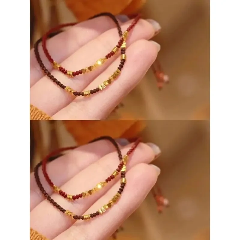 铜合金手链 女款首饰红绳金色手链简约ins小众百搭夏季风五彩绳