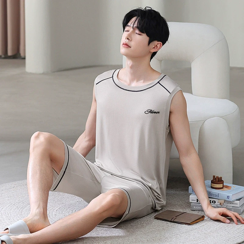 【7A抑菌】莫代尔冰丝青少年男士睡衣夏季背心无袖坎肩家居服套装