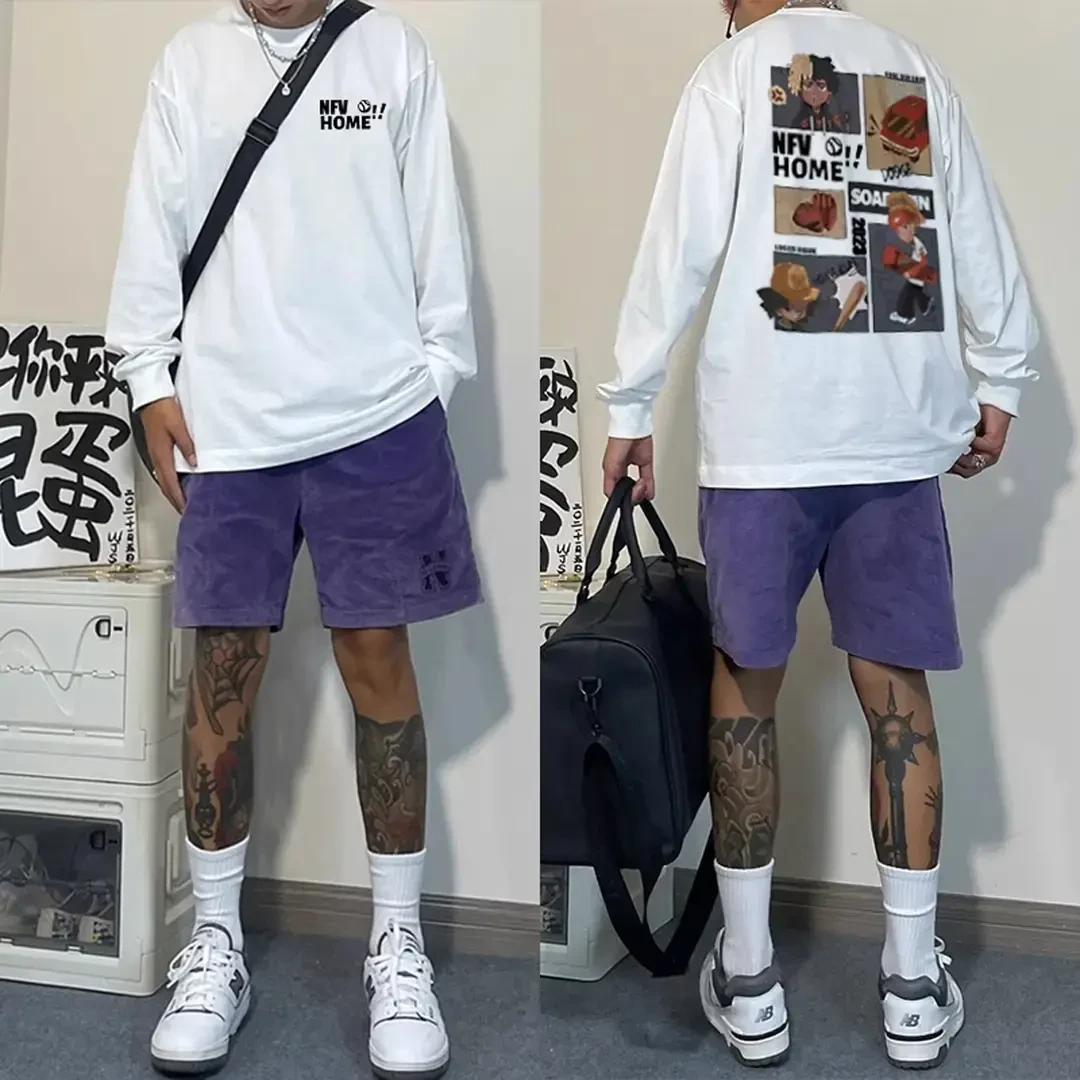 美式创意卡通动漫印花长袖T恤男秋季ins潮牌百搭宽松纯棉情侣上衣