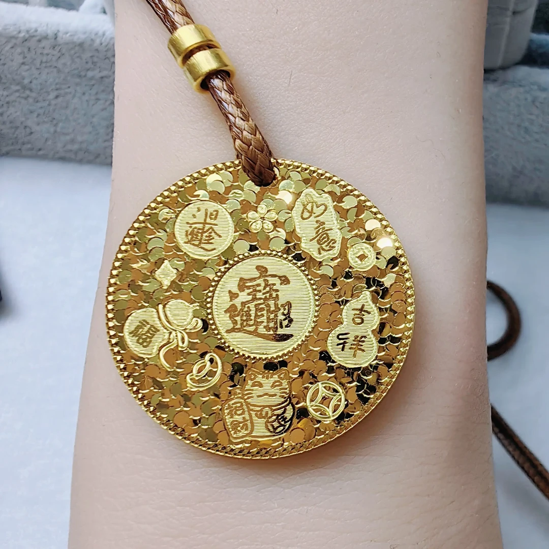 吊坠足银 足银999圆牌碎碎冰吉言带绳吊坠时尚年轻精致百搭款