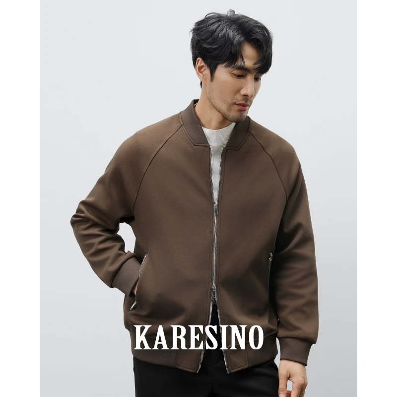 KARESINO秋冬双拉链落肩袖棒球领卫衣休闲百搭飞行员夹克外套男装