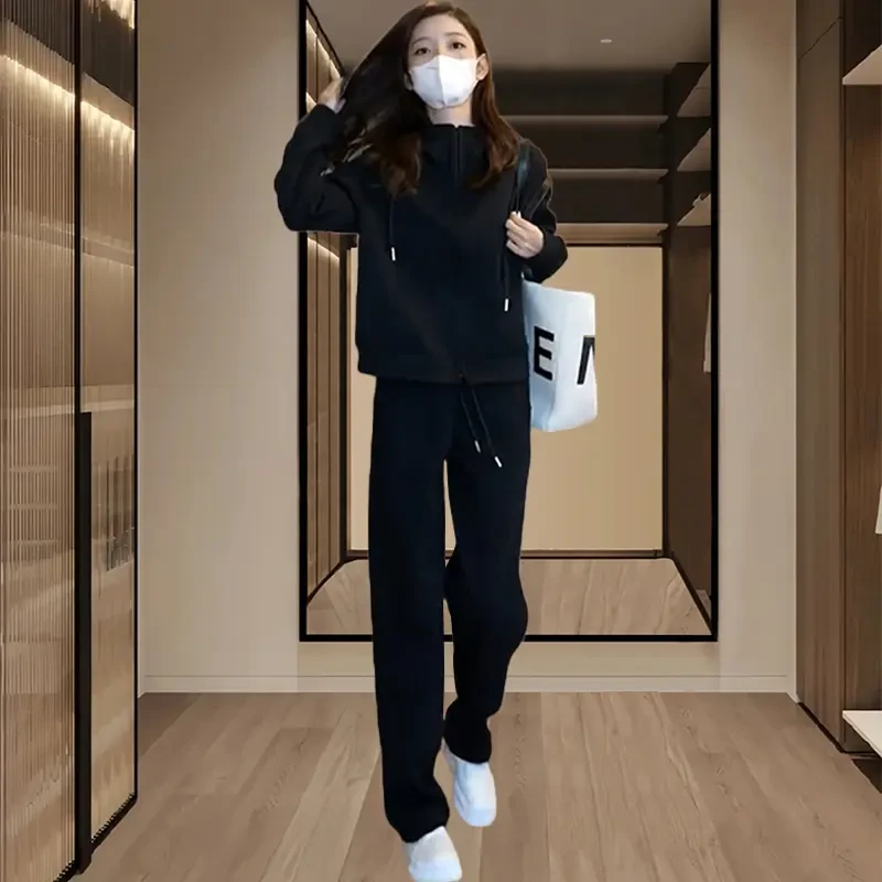 小个子连帽卫衣直筒卫裤两件套2025春秋季新款休闲运动套装女洋气