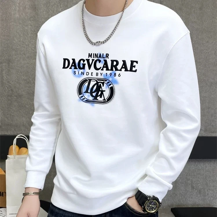 欧货高级感潮流圆领卫衣男士潮牌加绒套头长袖字母印花秋冬新款潮