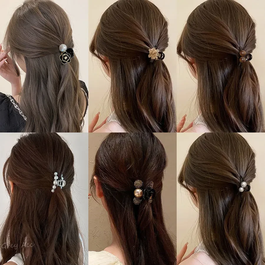 山茶花小抓夹女发饰小号小巧半扎发发夹刘海侧边夹子发卡珠珠慵懒